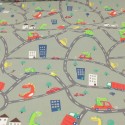 Tissu popeline imprimé dinosaure/voiture Tissu popeline imprimé dinosaure/voiture