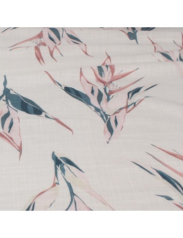 Tissu cretonne végétaux blanc