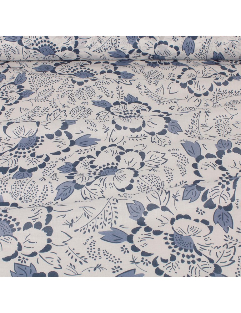 Tissu voile de coton végétal blanc/bleu Tissu voile de coton végétal blanc/bleu