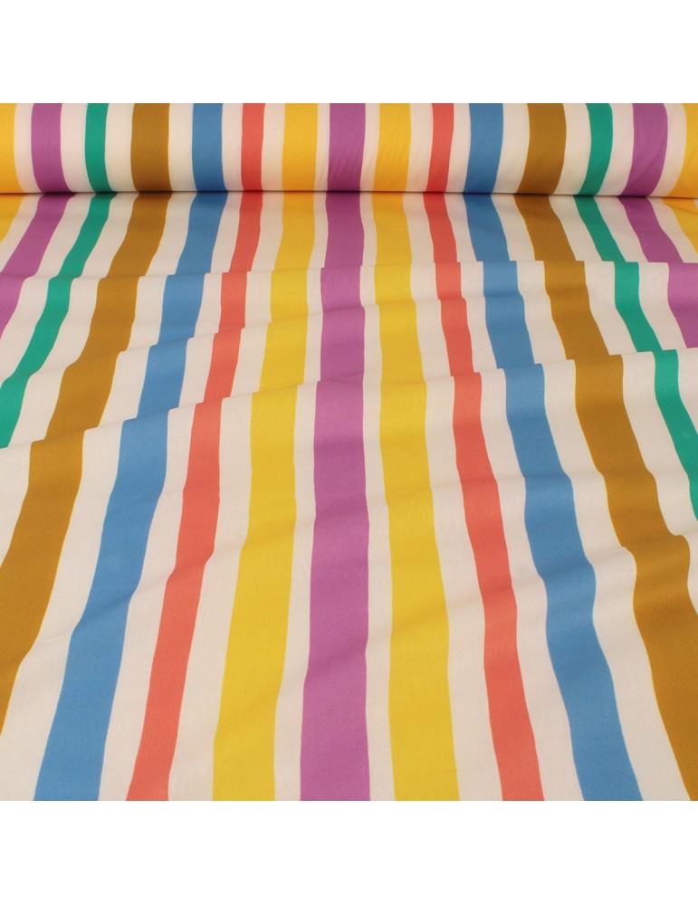Tissu cretonne rayures multicolore Tissu cretonne rayures multicolore