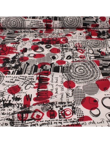 Tissu polyester imprimé rouge/noir