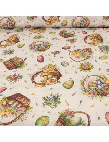 Tissu coton/polyester œufs de Pâques blanc