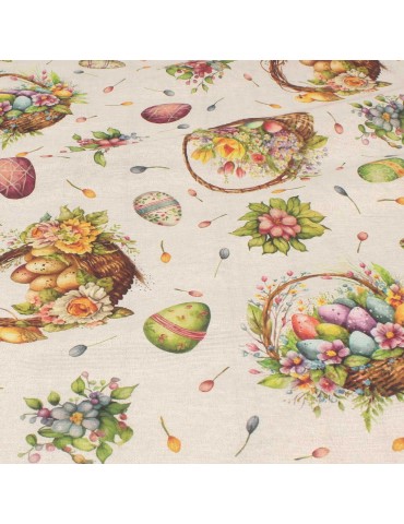 Tissu coton/polyester œufs de Pâques blanc