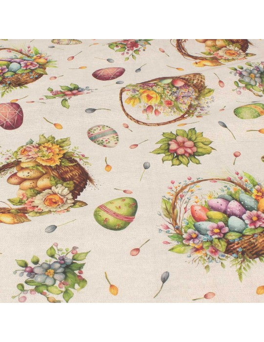 Tissu coton/polyester œufs de Pâques blanc