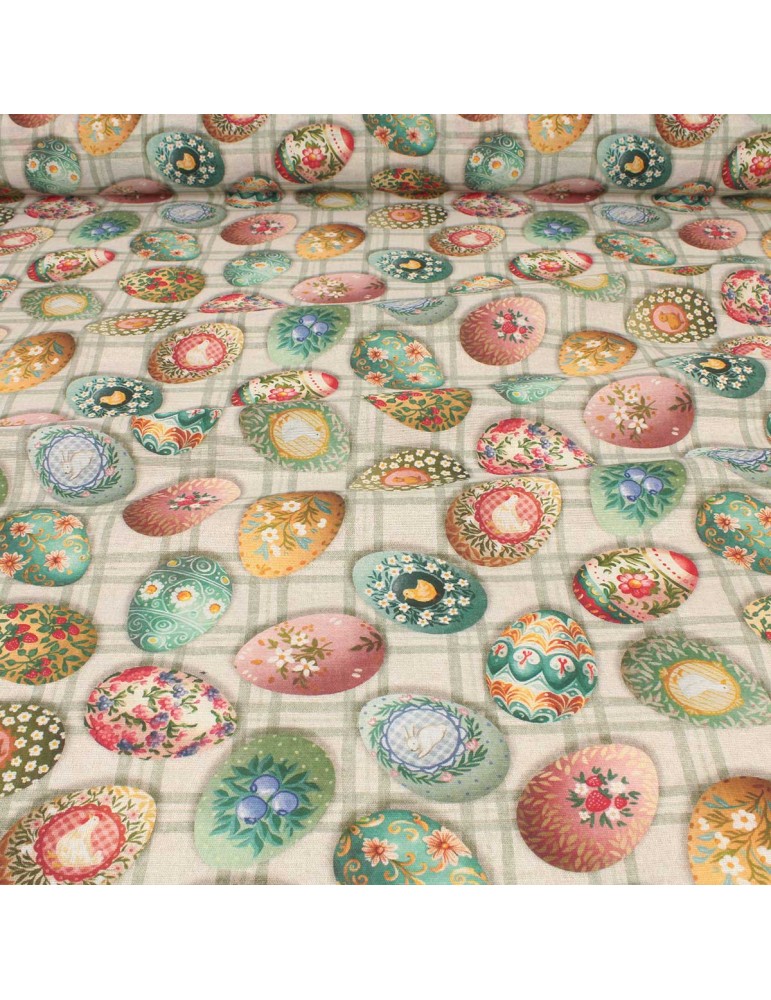 Tissu coton/polyester œufs de Pâques multicolore Tissu coton/polyester œufs de Pâques multicolore