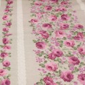 Tissu coton/polyester fleurs roses