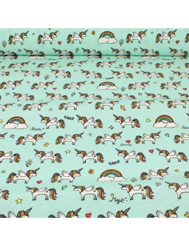 Tissu coton/polyester licorne aqua