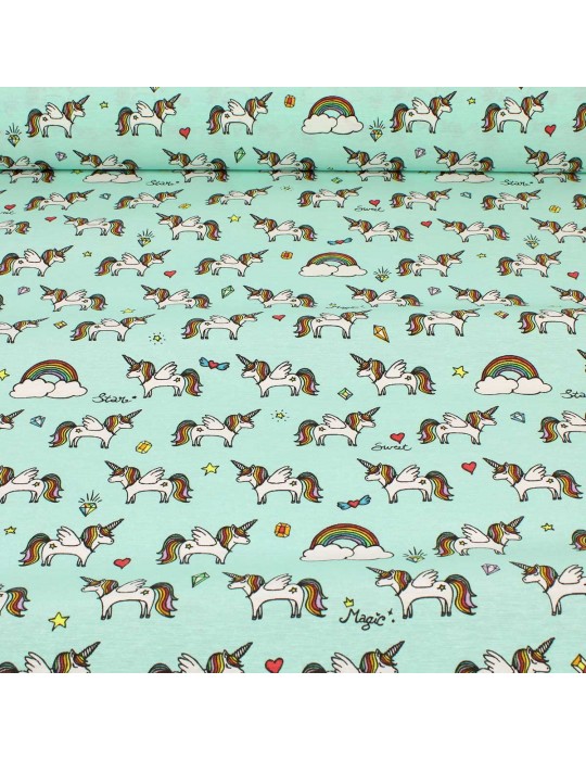 Tissu coton/polyester licorne aqua