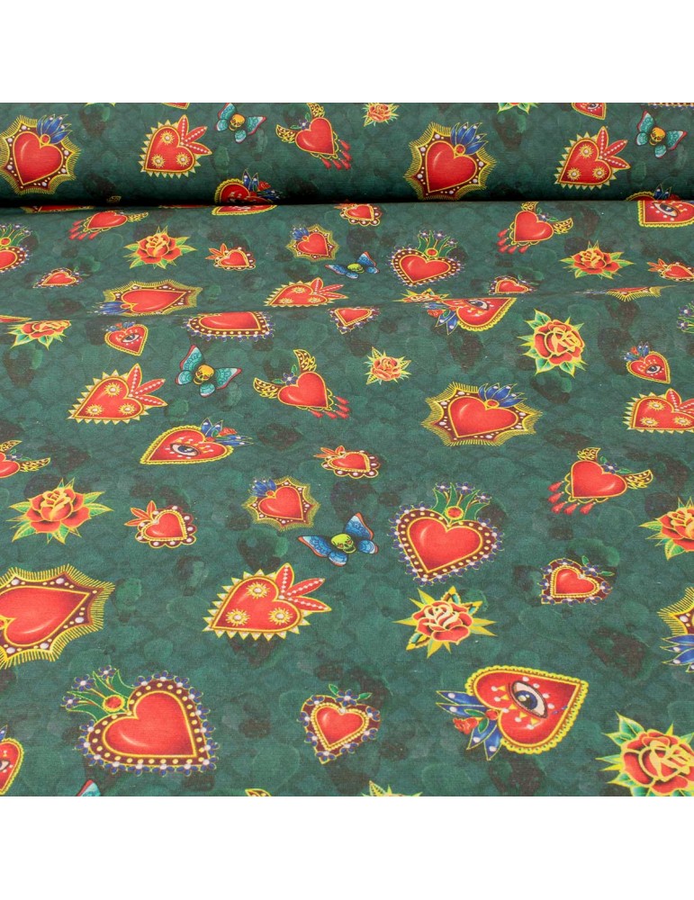 Tissu enduit coton/polyester cœur/crâne