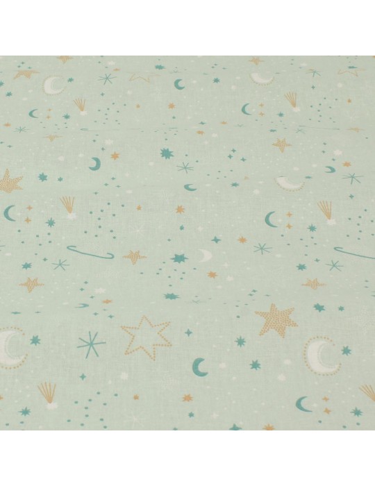 Tissu percale de coton berceuse bleu/vert