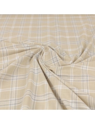 Tissu cretonne carreaux beige/gris