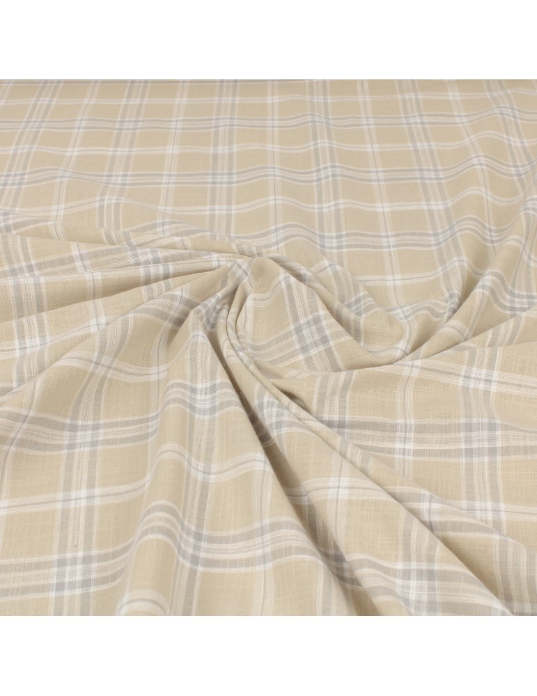 Tissu cretonne carreaux beige/gris Tissu cretonne carreaux beige/gris