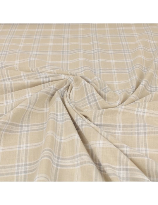 Tissu cretonne carreaux beige/gris