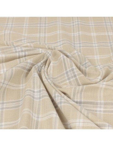 Tissu cretonne carreaux beige/gris