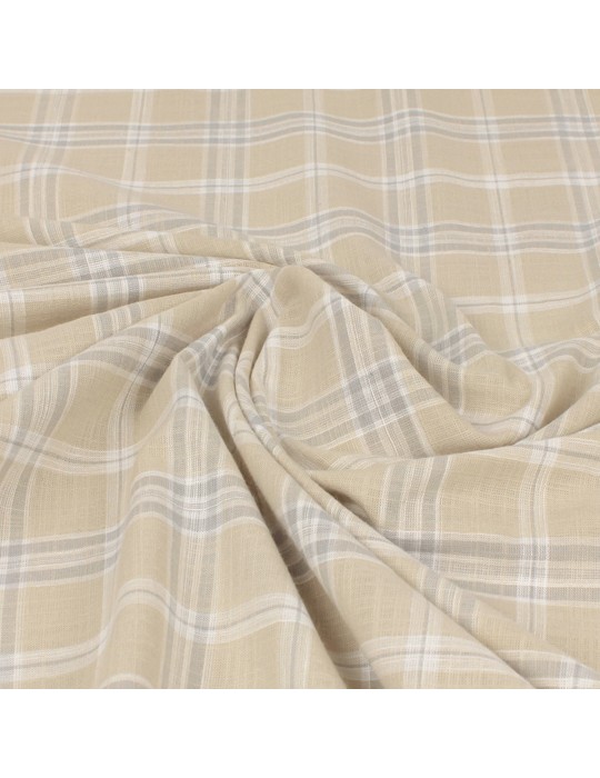Tissu cretonne carreaux beige/gris