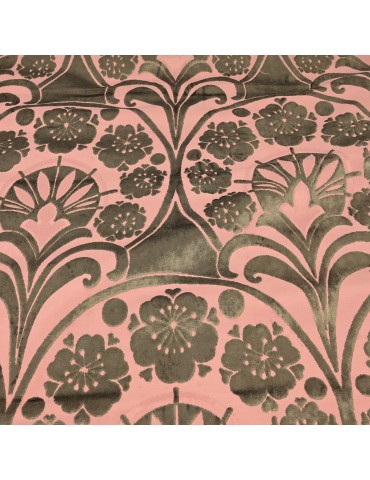 Coupon ameublement rose floqué velours 300 x 145 cm