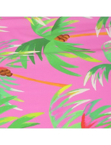 Tissu cretonne palmiers rose