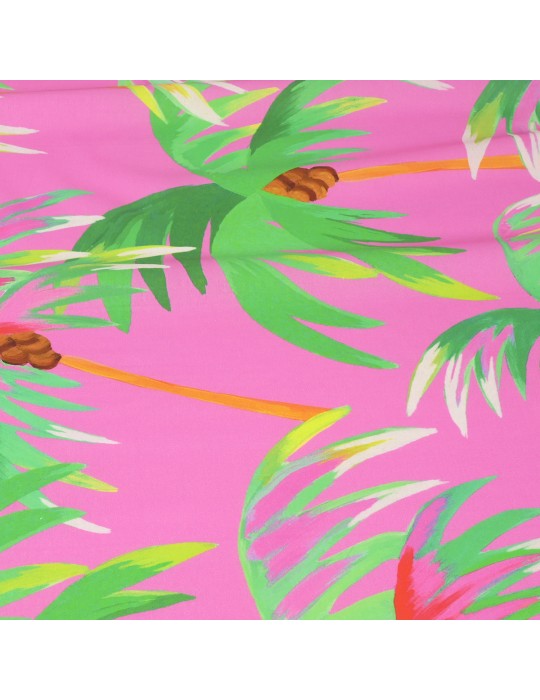 Tissu cretonne palmiers rose
