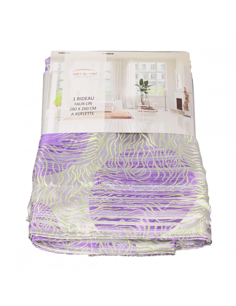 Rideau faux lin à ruflette 280 x 260 cm violet/vert Rideau faux lin à ruflette 280 x 260 cm violet/vert