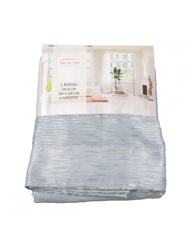 Rideau faux lin à ruflette 280 x 260 cm bleu Rideau faux lin à ruflette 280 x 260 cm bleu