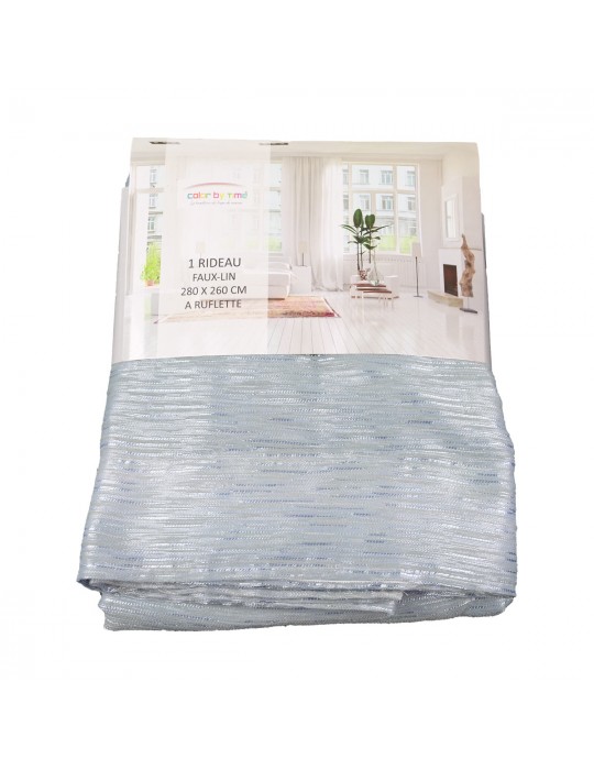 Rideau faux lin à ruflette 280 x 260 cm bleu