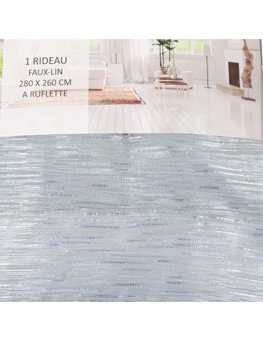 Rideau faux lin à ruflette 280 x 260 cm bleu