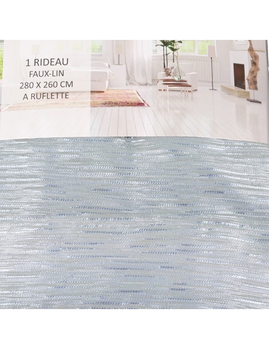 Rideau faux lin à ruflette 280 x 260 cm bleu