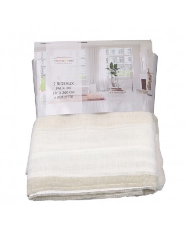 Rideaux faux lin à ruflette 140 x 260 cm blanc/beige