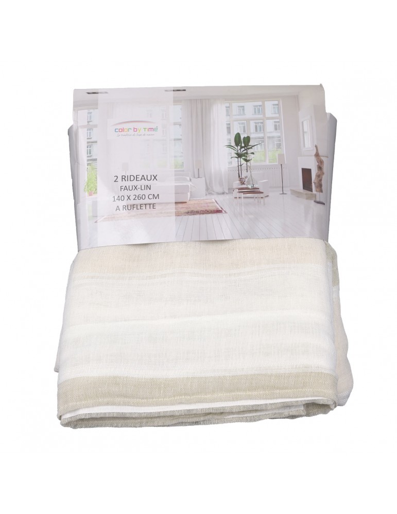 Rideaux faux lin à ruflette 140 x 260 cm blanc/beige Rideaux faux lin à ruflette 140 x 260 cm blanc/beige