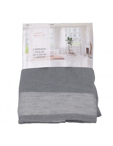 Rideaux faux lin à ruflette 140 x 260 cm gris
