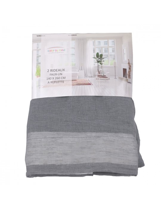 Rideaux faux lin à ruflette 140 x 260 cm gris