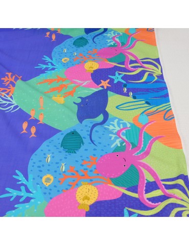 Tissu cretonne monde marin multicolore