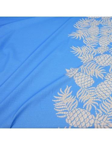 Tissu cretonne ananas bleu