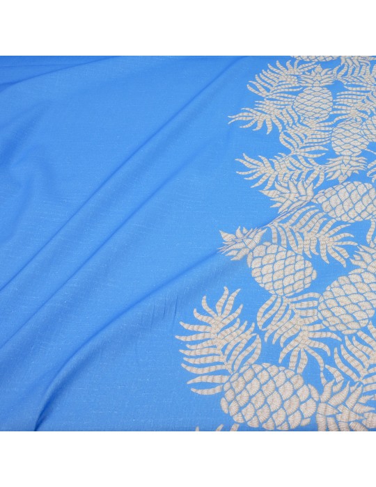 Tissu cretonne ananas bleu