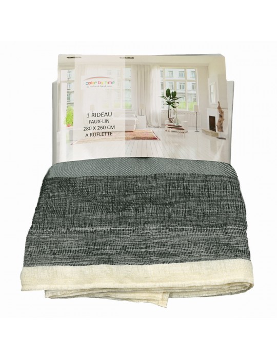 Rideau faux lin à ruflette 280 x 260 cm noir/vert
