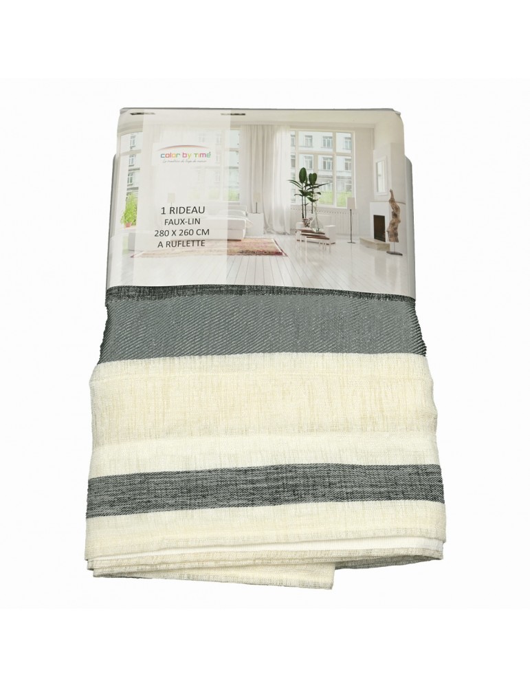 Rideau faux lin à ruflette 280 x 260 cm écru/vert Rideau faux lin à ruflette 280 x 260 cm écru/vert