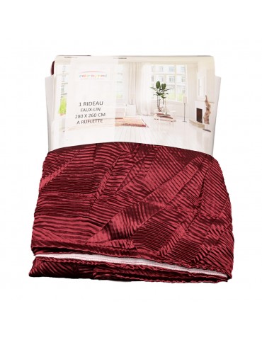 Rideau faux lin à ruflette 280 x 260 cm bordeaux