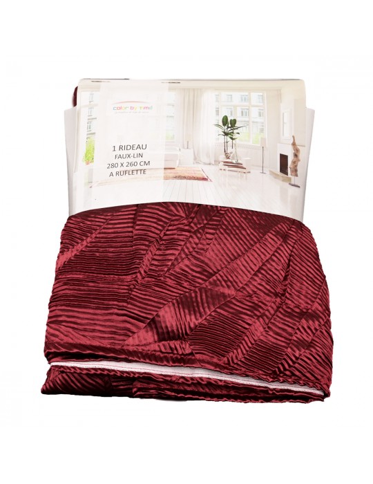Rideau faux lin à ruflette 280 x 260 cm bordeaux
