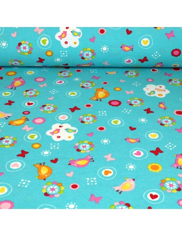Coupon ameublement imprimé oiseaux bleu 300 x 140 cm