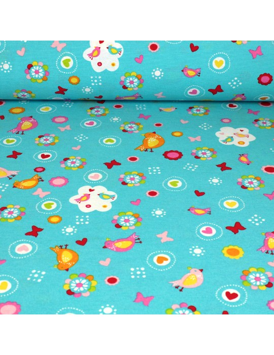 Coupon ameublement imprimé oiseaux bleu 300 x 140 cm