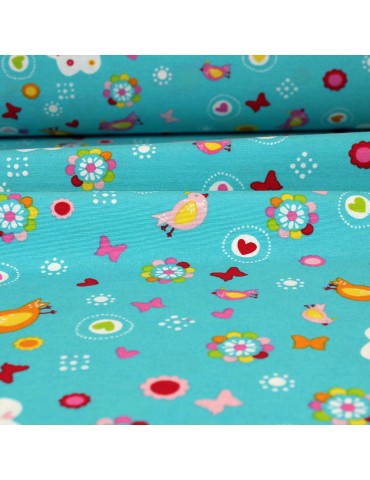 Coupon ameublement imprimé oiseaux bleu 300 x 140 cm