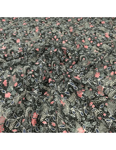 Tissu dentelle noir/rose