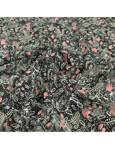 Tissu dentelle noir/rose
