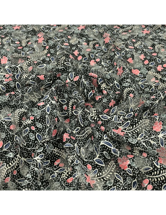 Tissu dentelle noir/rose