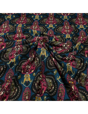 Tissu jersey éléphant canard/bordeaux