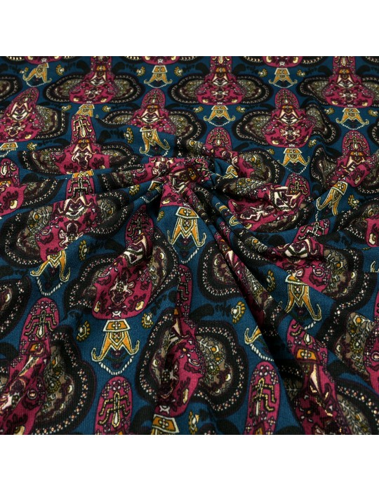 Tissu jersey éléphant canard/bordeaux