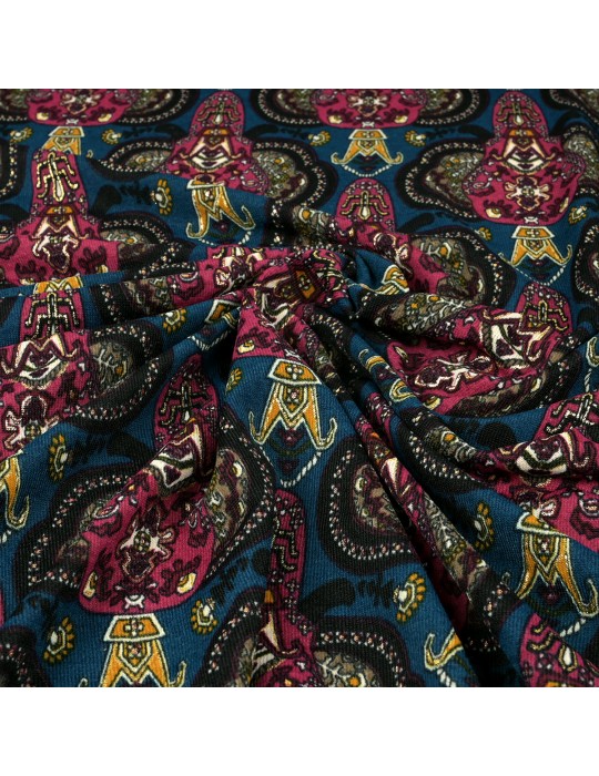 Tissu jersey éléphant canard/bordeaux