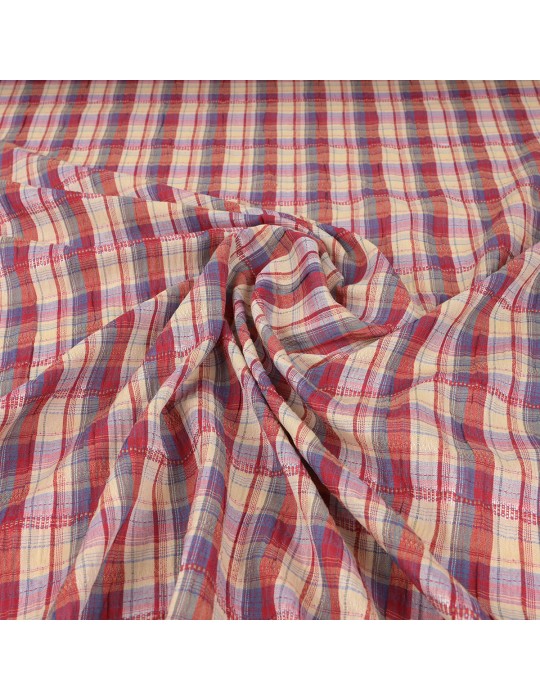Tissu coton/polyester carreaux rouge