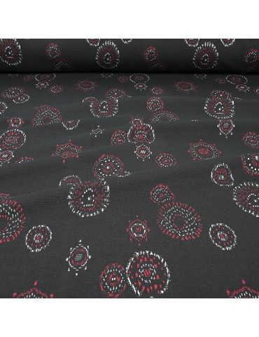 Tissu jacquard géométrique noir/rouge