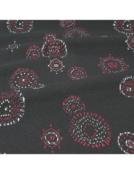 Tissu jacquard géométrique noir/rouge